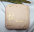 Pink faux leather jewelry box to personalize, 9x9 cm
