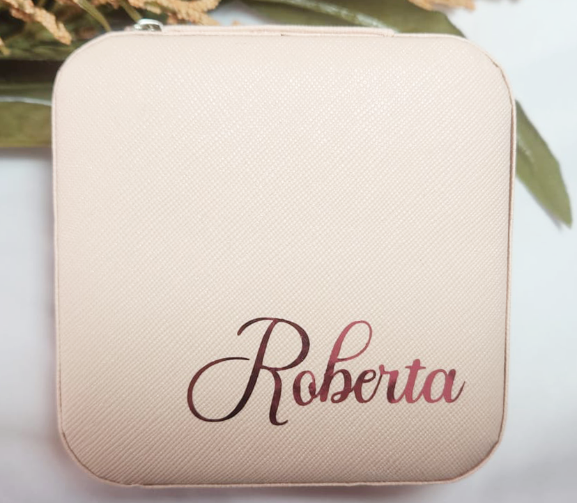 Pink faux leather jewelry box to personalize, 9x9 cm
