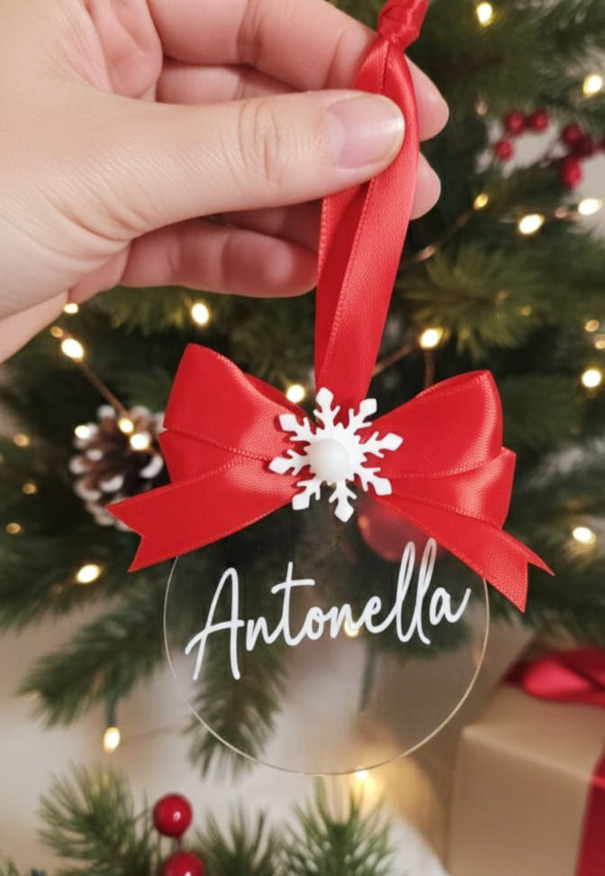 Pallina Natalizia Piatta Personalizzata con Nome – 8 cm