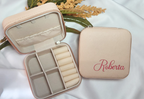 Pink faux leather jewelry box to personalize, 9x9 cm