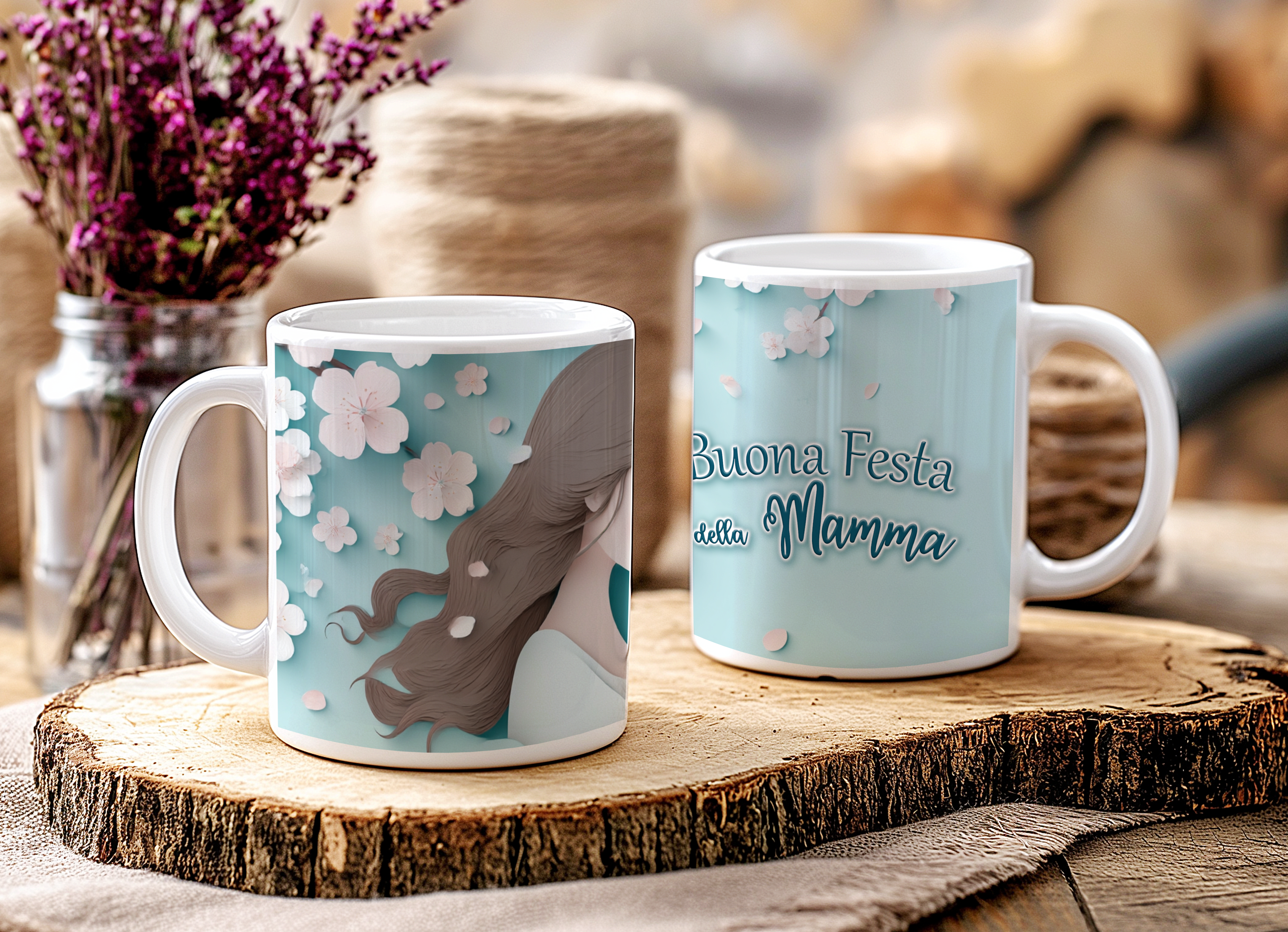 Tazza Mug Dolce Abbraccio Mamma e Bimbo, Celeste - Personalizzabile con Nome o Dedica
