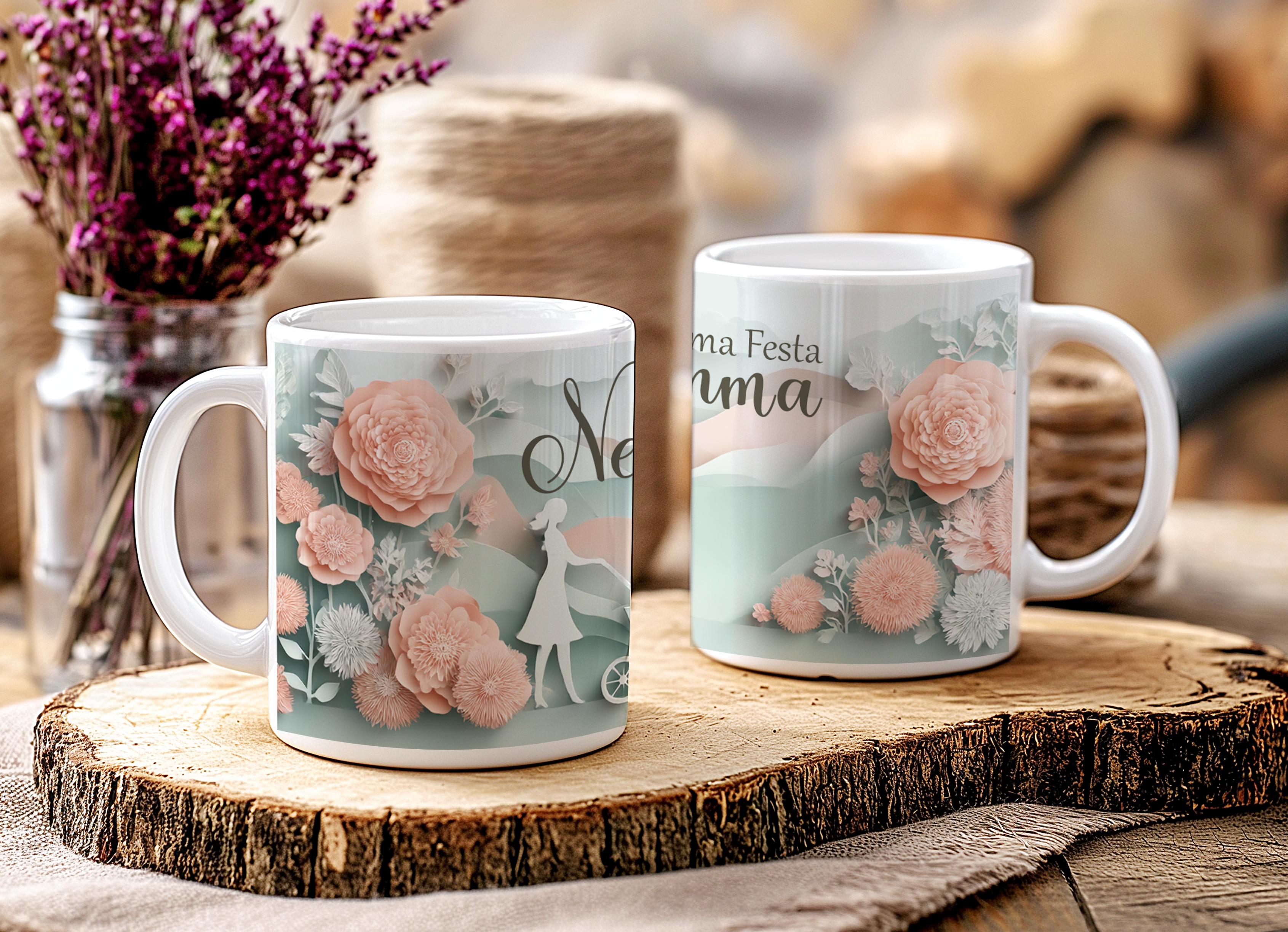 Tazza Mug Dolce Abbraccio Mamma e Bimbo, Celeste - Personalizzabile con Nome o Dedica