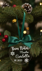 Pallina Natalizia Piatta Personalizzata per la Maestra con Nome e Classe – 8 cm