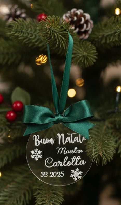 Pallina Natalizia Piatta Personalizzata per la Maestra con Nome e Classe – 8 cm