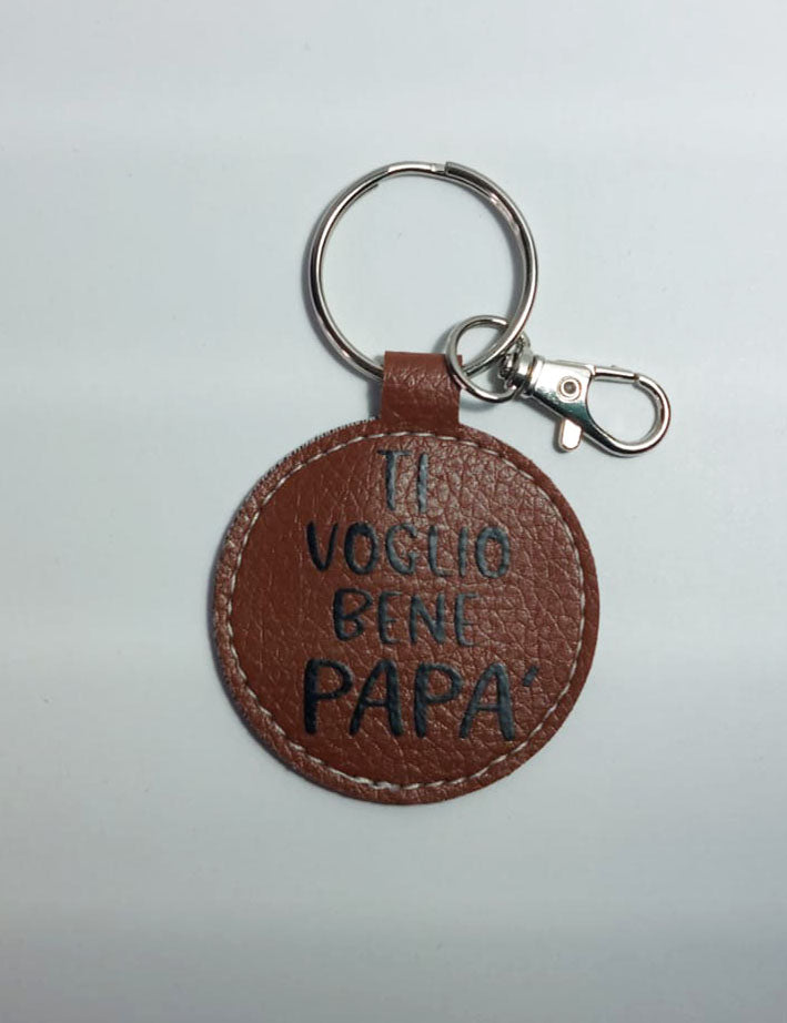 Portachiavi Tondo Ecopelle Super Papà o Personalizzato con Testo - Regalo Uomo Unico